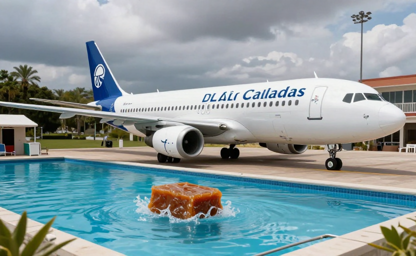 El Balneario de Las Caldas lanza su flota de aviones para aterrizar en la piscina de turrón