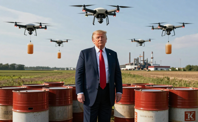 Trump regala diésel ruso en bidones por dron para comprar votos en Míchigan
