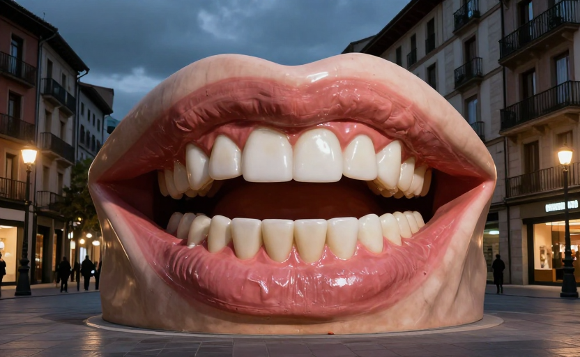 Colocan una boca gigante en Oviedo para que los dientes no se vayan de casa