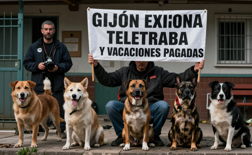 Animales del albergue de Gijón exigen teletrabajo y vacaciones pagadas